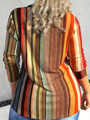  Colorful Stripe Print Button Up Shirt Top