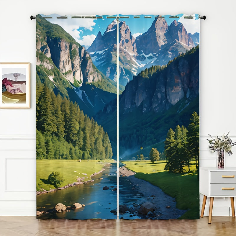 Mountain Grassland Coniferous Forest Curtain Tapestry for Home Decor