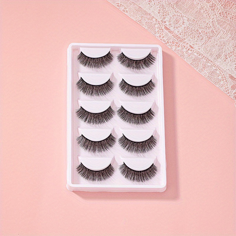 5 Pairs Natural Look 3D False Lashes for Dating Party Cosplay Makeup