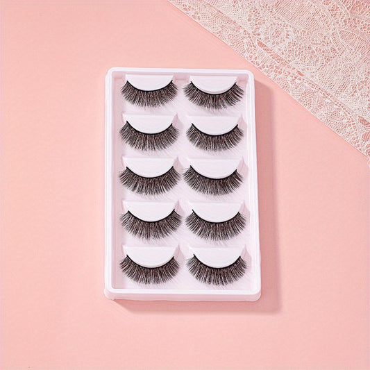 5 Pairs Natural Look 3D False Lashes for Dating Party Cosplay Makeup