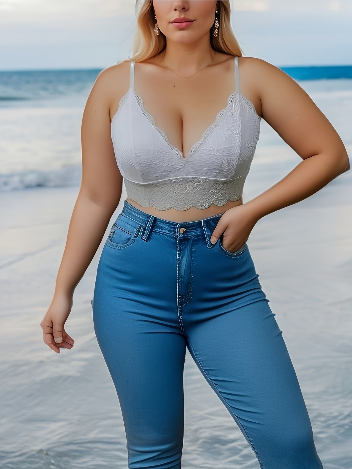 Plus Size Wireless Lace Longline Bralette