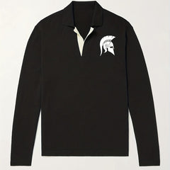 Warrior Helmet Pattern Knit Polo Shirt Men's Casual Lapel Sweater