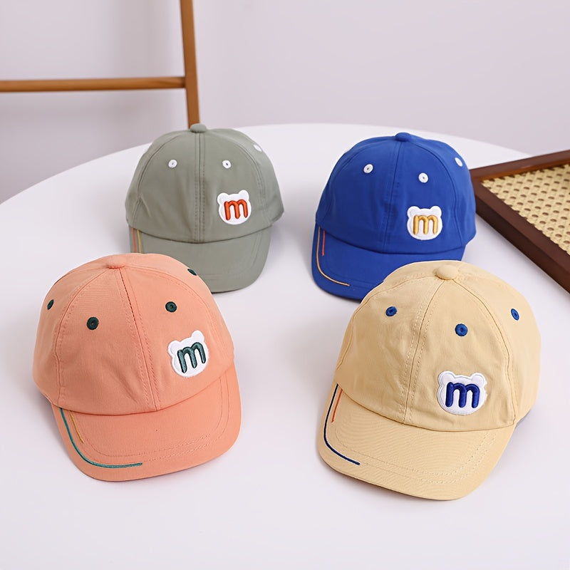 Kids Sunshade Baseball Cap w/ M Letter Bear Head, Adjustable, Breathable