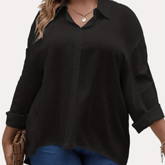  Basic Blouse Women's Plus Plain Turn Down Collar Button Up Shirt