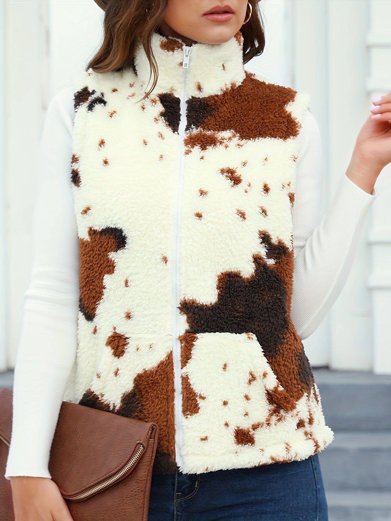 Cow Plush Vest Sleeveless Fleece Warm Jacket Fall Winter Women's Clothing