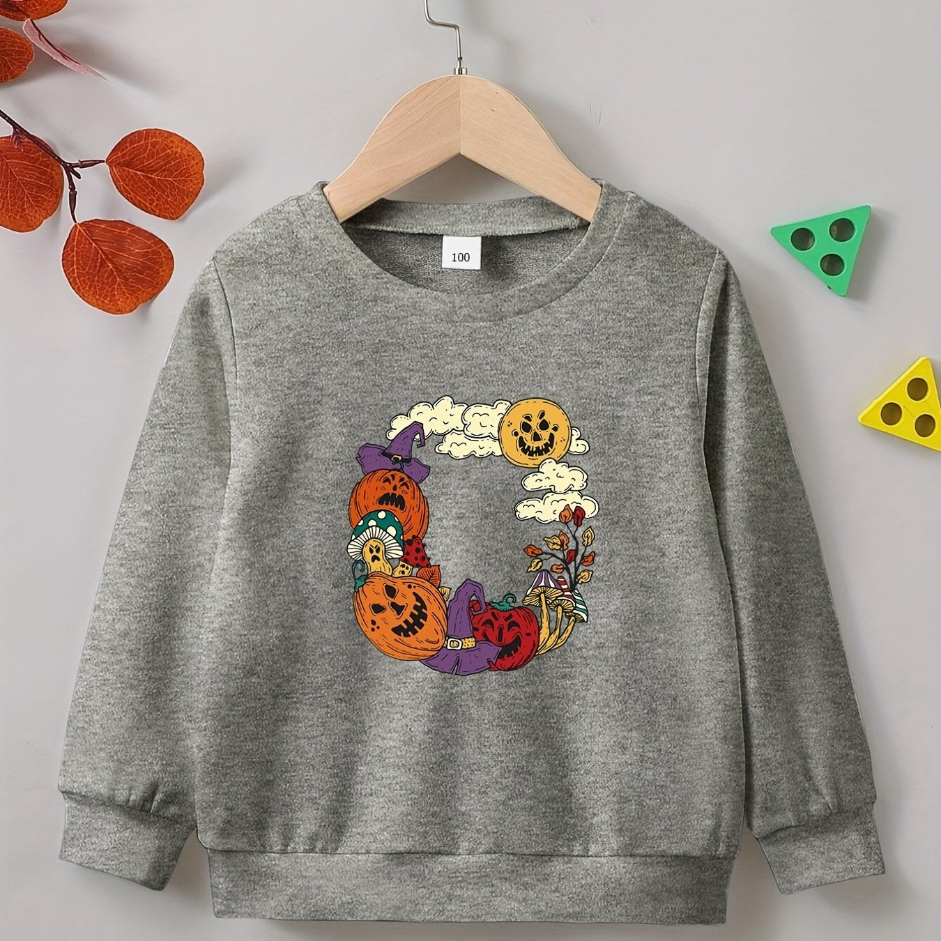 Halloween Pumpkin Print Boys Pullover Sweatshirt