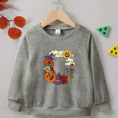 Halloween Pumpkin Print Boys Pullover Sweatshirt
