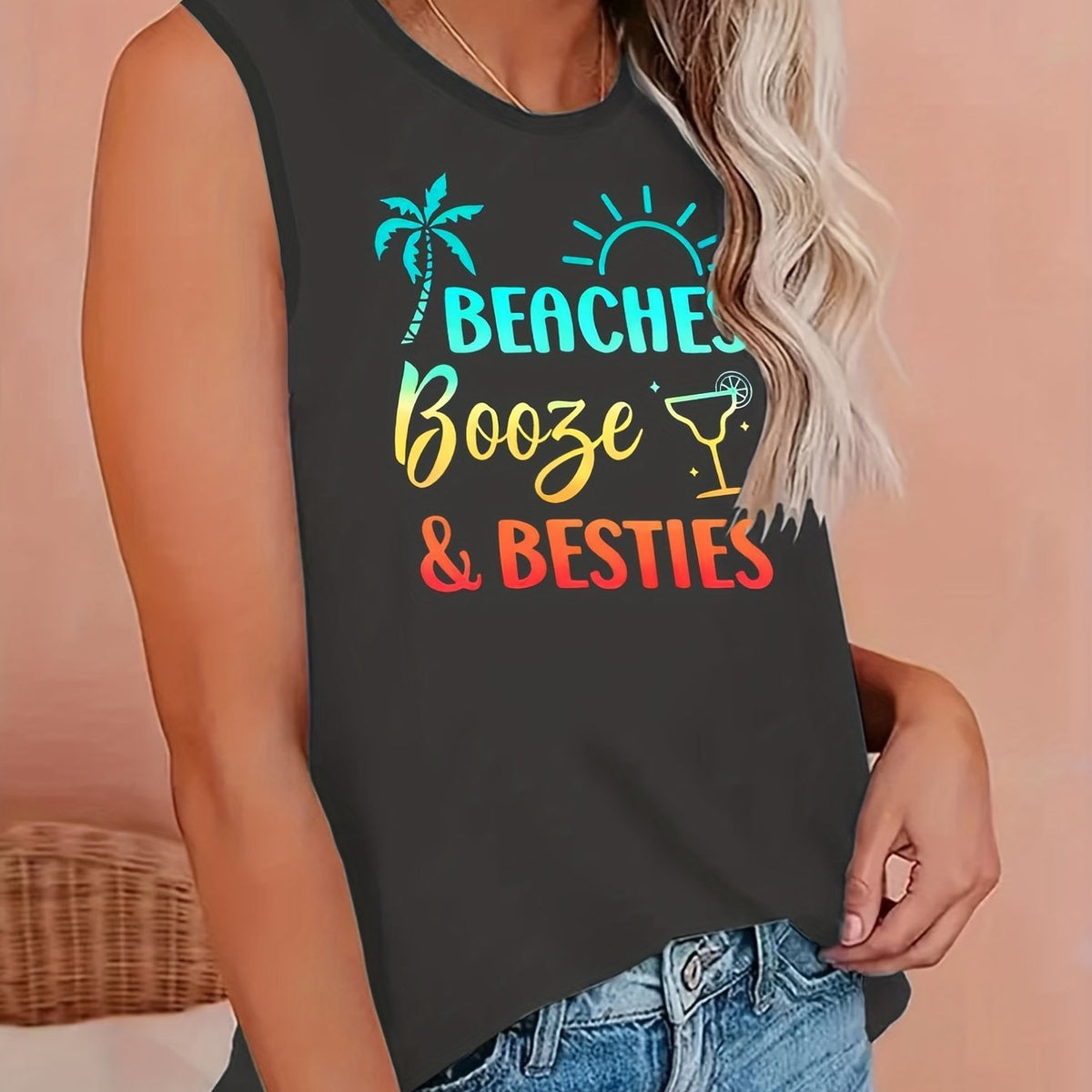  Ombre Print Round Neck Tank Top