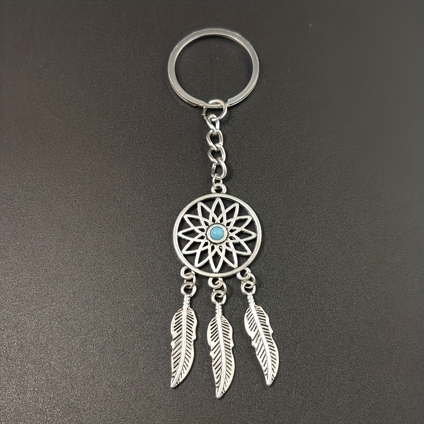 Alloy Dream Catcher Pine Feather Tassel Keychain Bag Pendant for Men