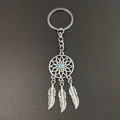 Alloy Dream Catcher Pine Feather Tassel Keychain Bag Pendant for Men