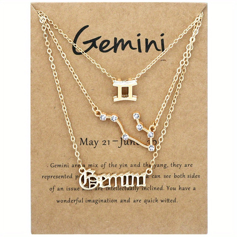 Golden 12 Zodiac Symbols Star Map Pendant Necklace Set