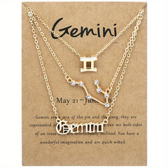 Golden 12 Zodiac Symbols Star Map Pendant Necklace Set