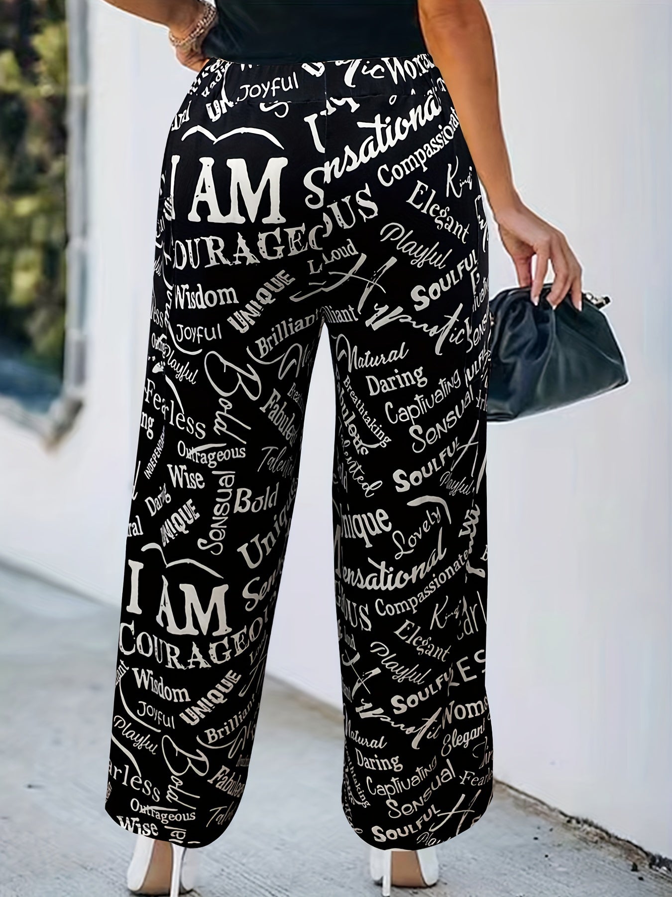  Women's Sunflower & Cartoon Print High Rise Pants