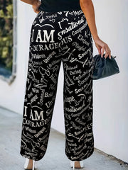  Women's Sunflower & Cartoon Print High Rise Pants