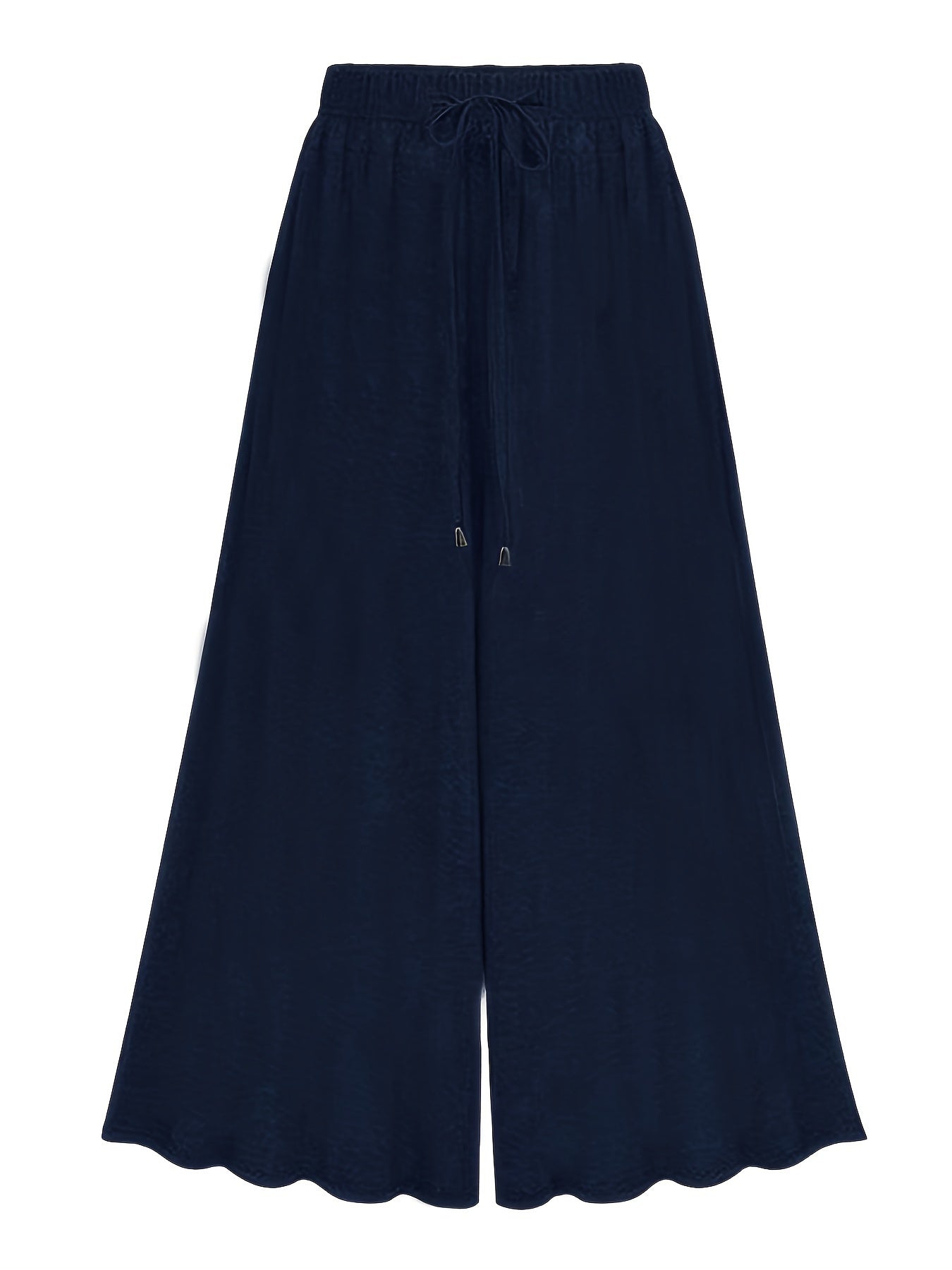  Solid Wide Leg Drawstring Pants Women's Plus Slight Stretch