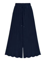  Solid Wide Leg Drawstring Pants Women's Plus Slight Stretch