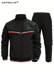 Men's Sports Suit Striped Jacket & Solid Pants