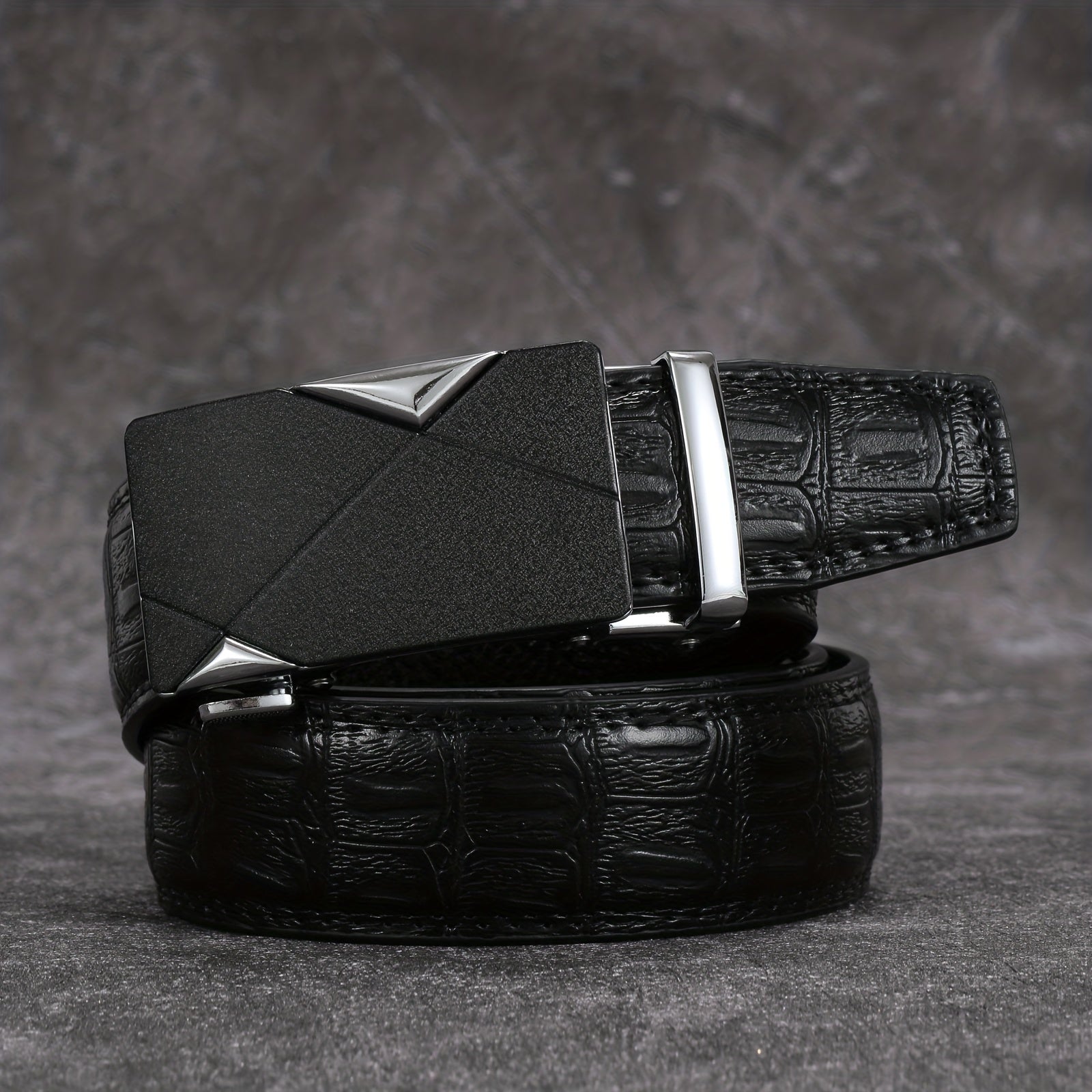 Men's Crocodile Pattern Automatic Buckle PU Leather Belt