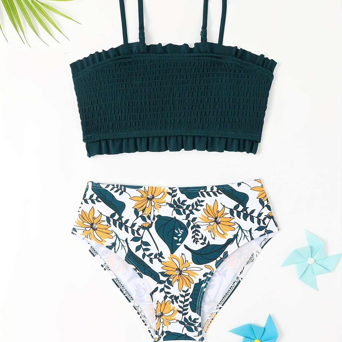 2pcs Girls Bikini Swimwear Set Cami Top Floral Briefs Summer Gift