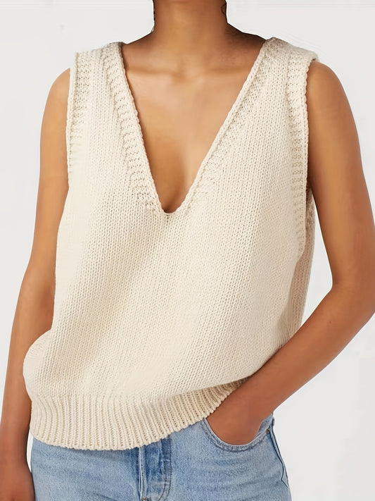  V Neck Sweater Vest Women's Basic Knitted Sleeveless Top