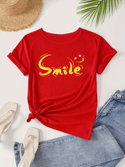 Letter Graphic Loose Casual T Shirt Short Sleeve Soft Tee Women's Clothing
