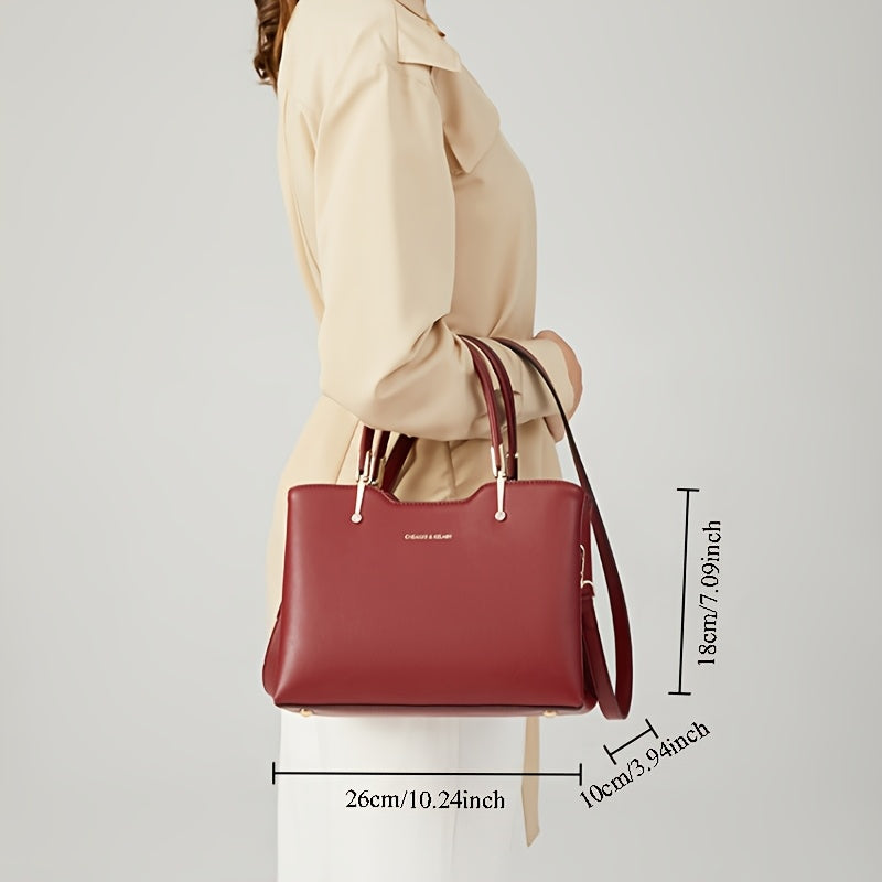 Burgundy Leather Tote Bag with Removable Strap