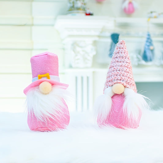 4pcs Pink Christmas Pendant Faceless Dolls Knitted Wool Forest Man Figure
