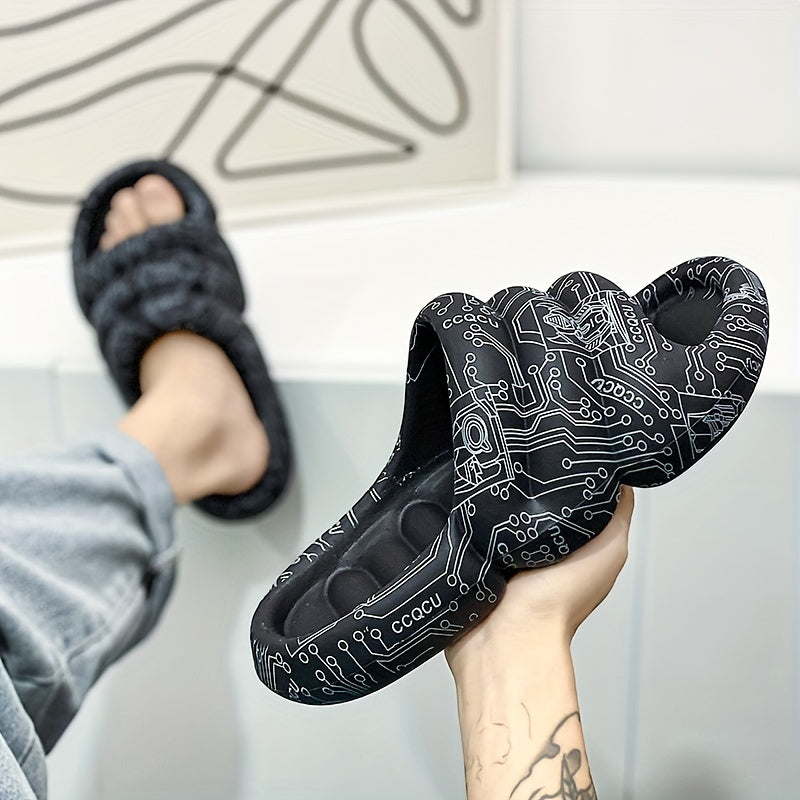 Men's Graffiti Print Platform Slides Cloud Slides