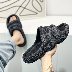 Men's Graffiti Print Platform Slides Cloud Slides