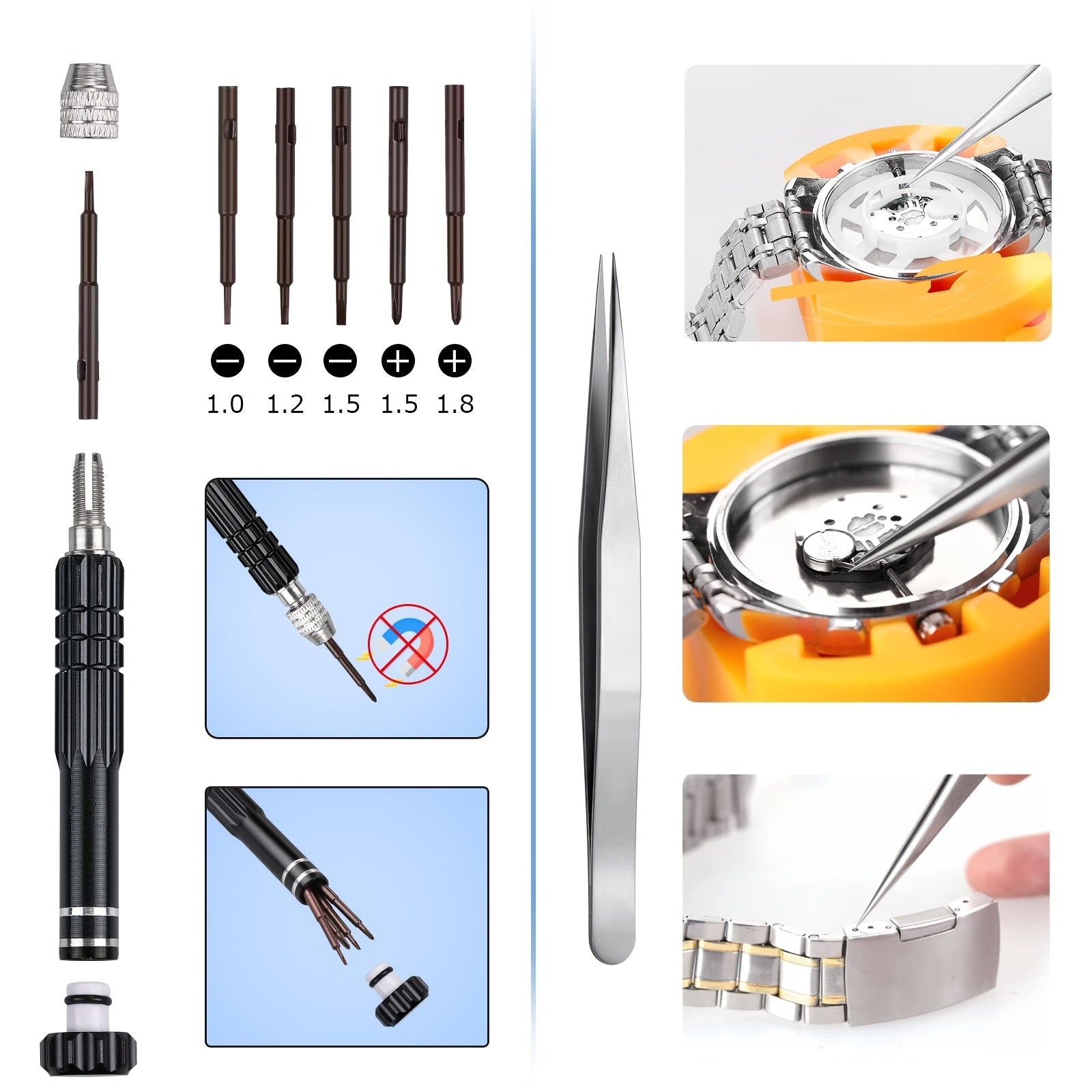 32 Piece Watch Repair Kit Screwdriver Band Wrench Case Opener Back Remover Tool