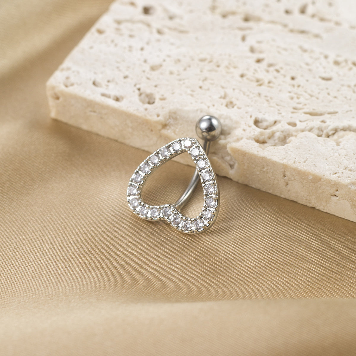 Heart Cutout Stainless Steel Navel Piercing with Zircon