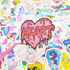 50 Pcs Pastel Goth Stickers Vinyl Waterproof Horror Decal Pack