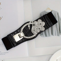 Elastic Wide Waistband Rhinestone Buckle Girdle Corset Belt