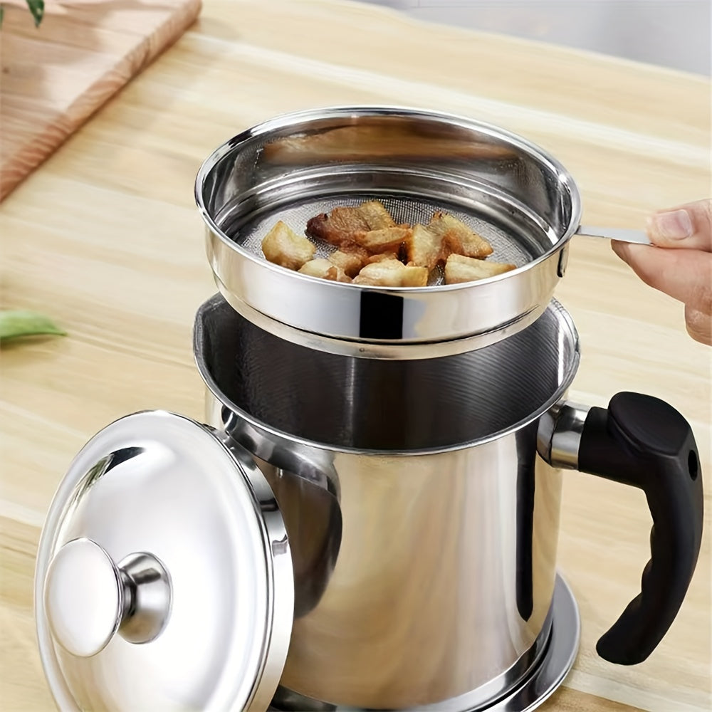 1pc Stainless Steel Filter Pot with Lid and Handle