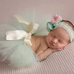 Green Newborn Baby Girl Tutu Skirt Dress Headband Photography Props