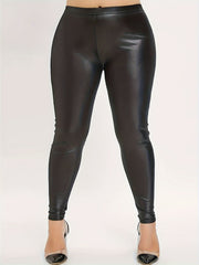  Sexy Pants Women's Plus Solid PU Leather Elastic High Rise Skinny Trou