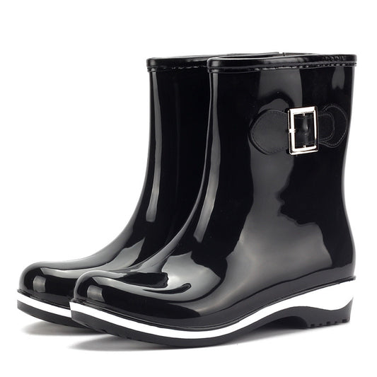 Waterproof Rain Boots Round Toe Slip-On Anti Slip High Boots
