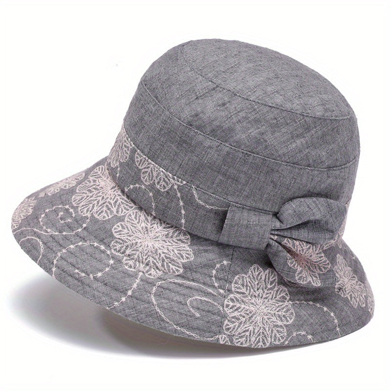 Vintage Flower Embroidery Bucket Hat Plain Casual Lightweight Sun Hat