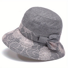 Vintage Flower Embroidery Bucket Hat Plain Casual Lightweight Sun Hat