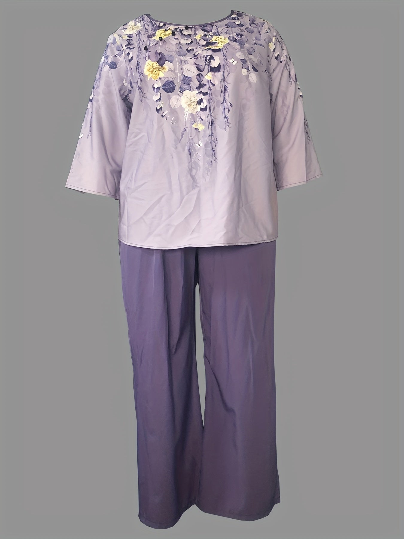Women's Plus Floral Print Top & Pants 2 Piece Set
