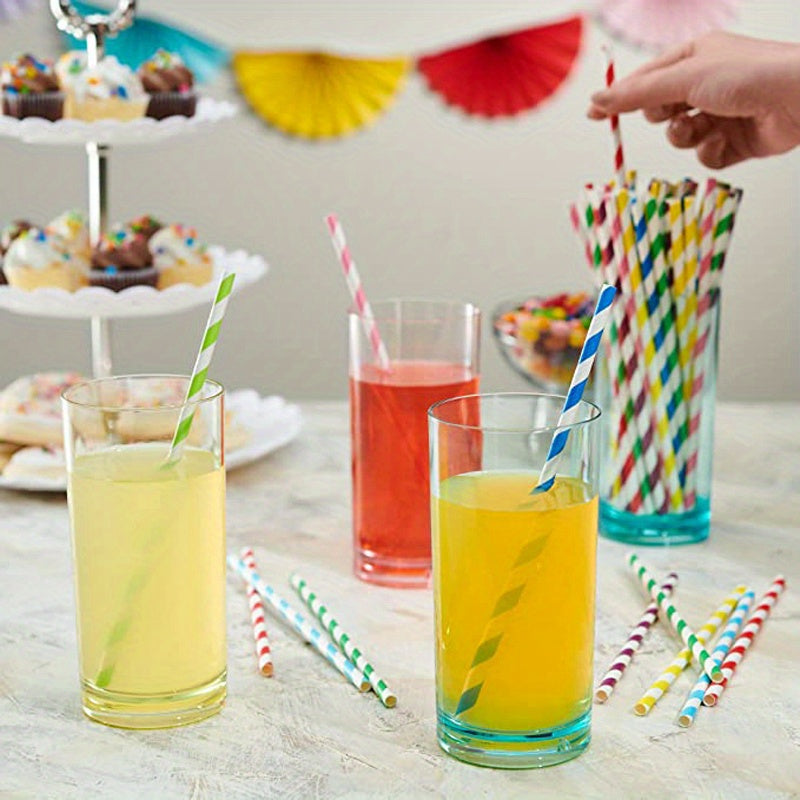 100Pcs Biodegradable Paper Straws Eco Friendly Colorful Stripes Straw