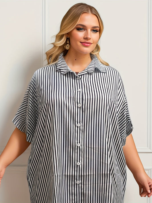  Stripe Print Long Sleeve Blouse