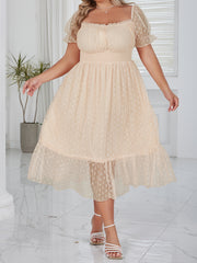  Polka Dot Mesh Overlay A-Line Dress