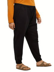  Sporty Pants Women's Plus Solid Elastic Waist Tapered Leg Pants