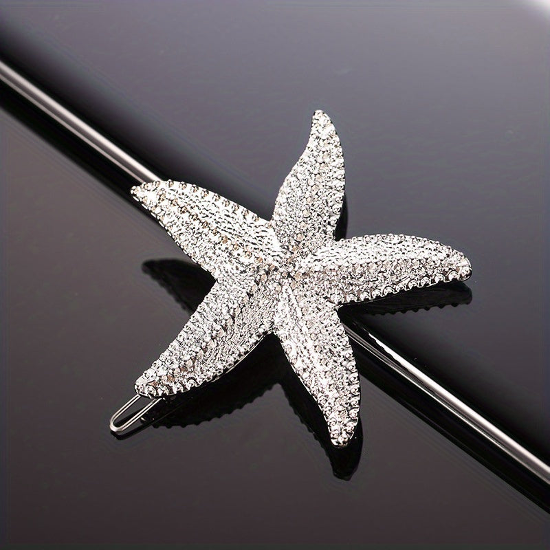 Starfish Shaped Rhinestone Hair Clip for Women Girls