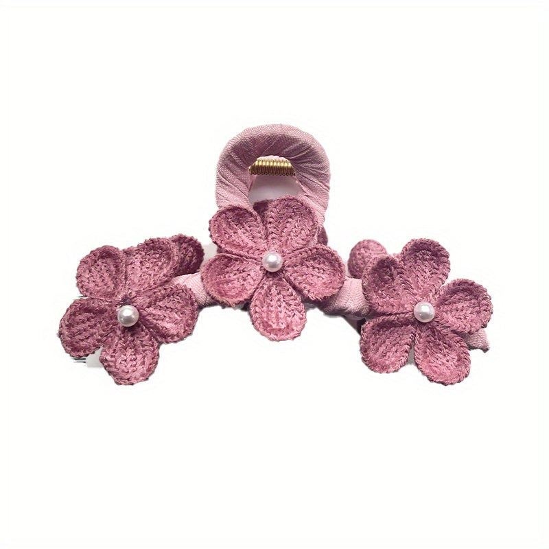 Knitted Flower Decor Hair Claw Ponytail Holder