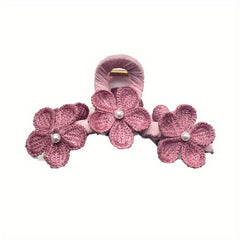 Knitted Flower Decor Hair Claw Ponytail Holder
