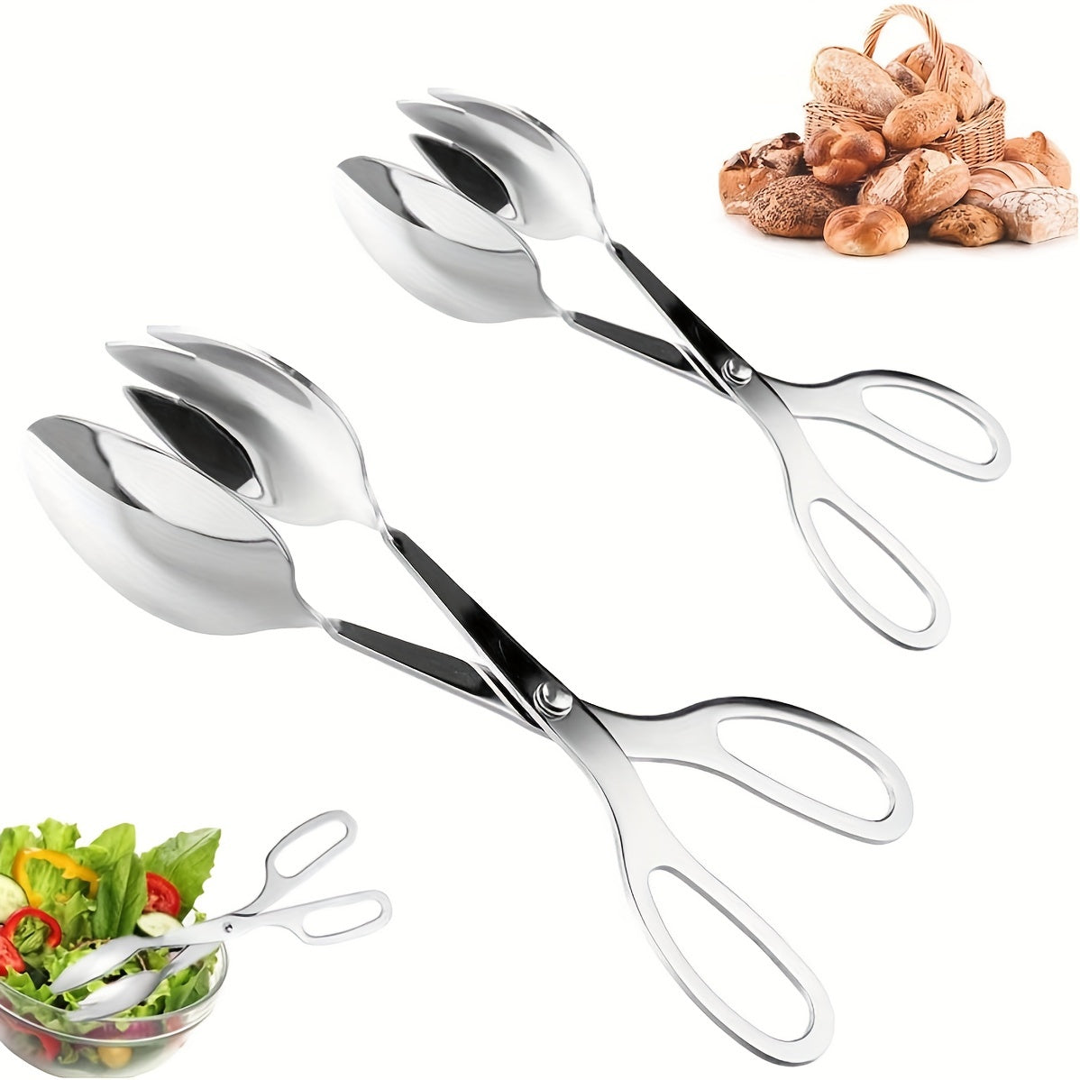 1pc Stainless Steel Kitchen Tongs Salad Clips Multipurpose Kitchen Clips
