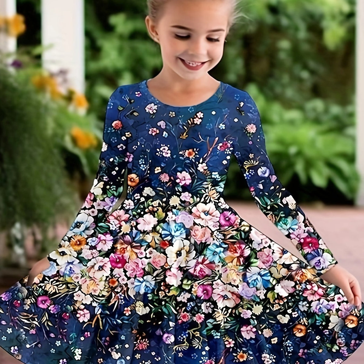 Casual Flower Print Long Sleeve Dress For Spring Fall Party