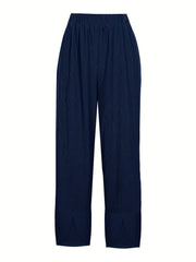  Ribbed Wide Leg Split Pants With Pockets